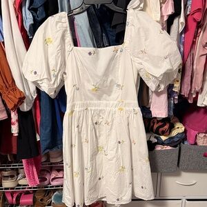 English Factory White Puff Sleeve Embroidered Floral Dress